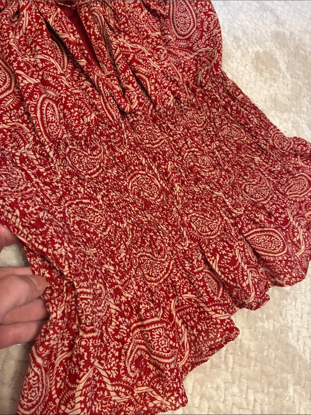 Ralph Lauren Red Paisley Smocked Peasant Top - Picture 6 of 11